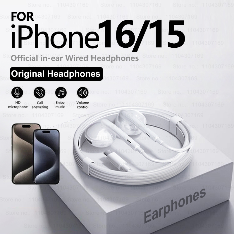 Wired Earphone Lightning - Headphone berkabel, untuk iPhone 16 Pro