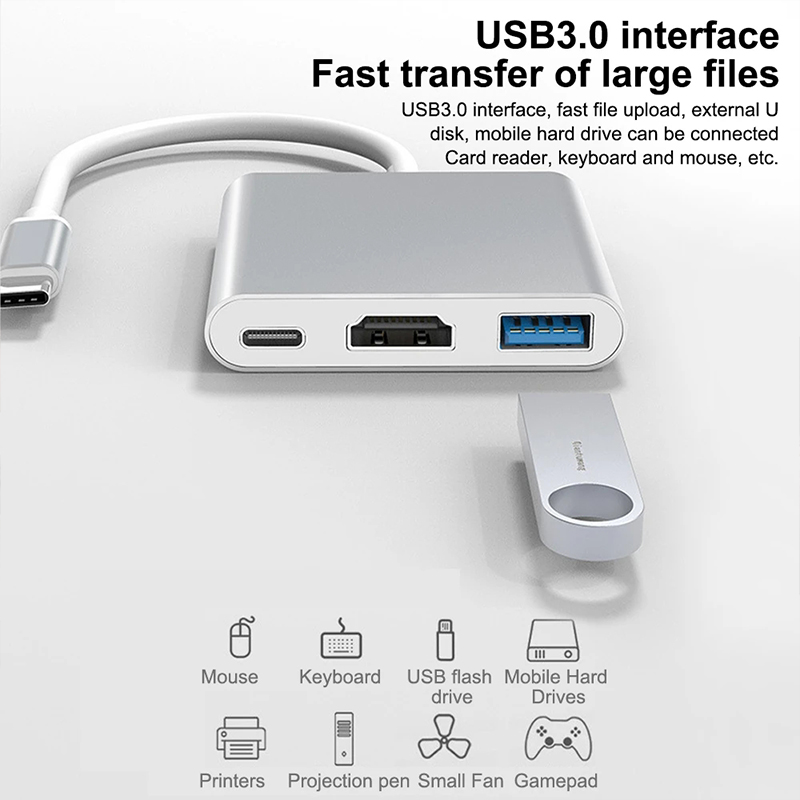 Hub USB Tipe C 3 In 1 Ke 4K HD - Huawei Tablet Accessories ulasan dan harga